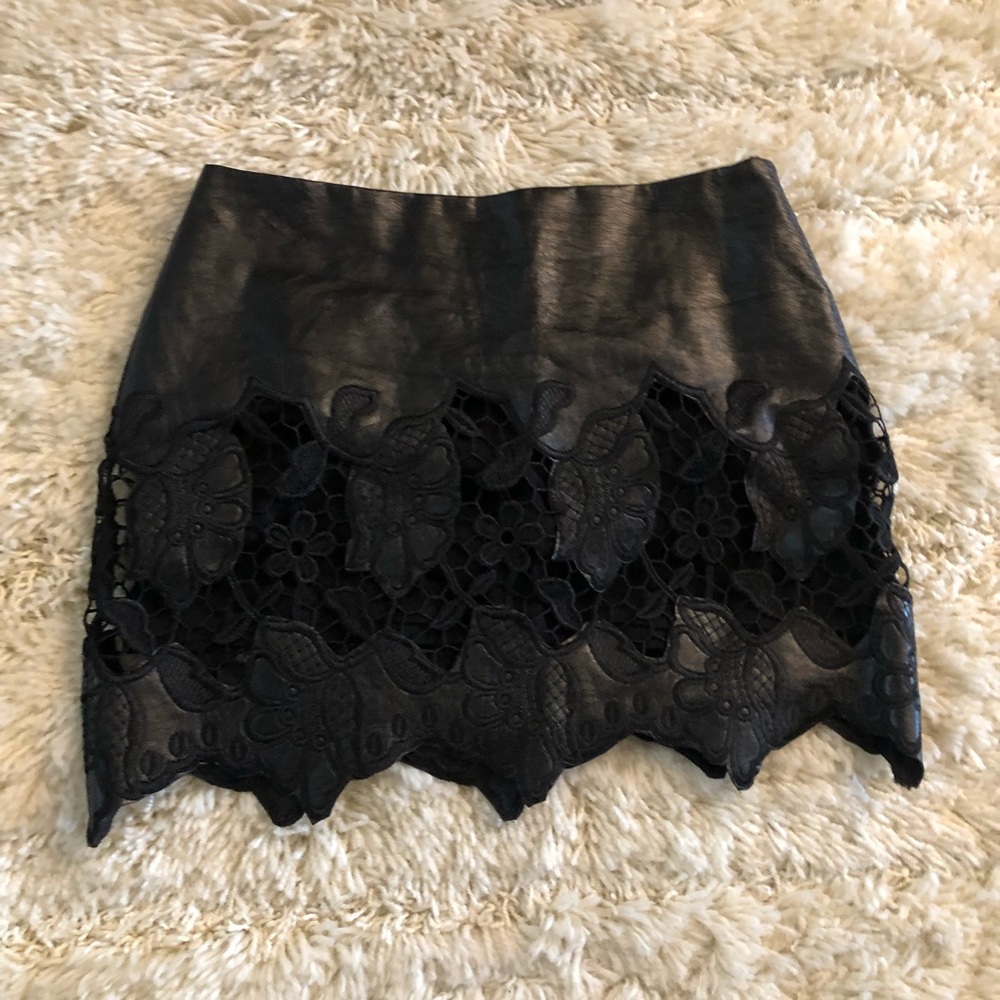 ANGL black leather and crocheted skirt